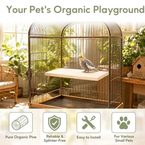 Okllen 3 Pack Bird Perch Stand, Parrot Wood Platform, Natural Wooden Perch Toys Playground Cage for Conure, Chinchilla, Parakeet, Budgie, Cockatiel