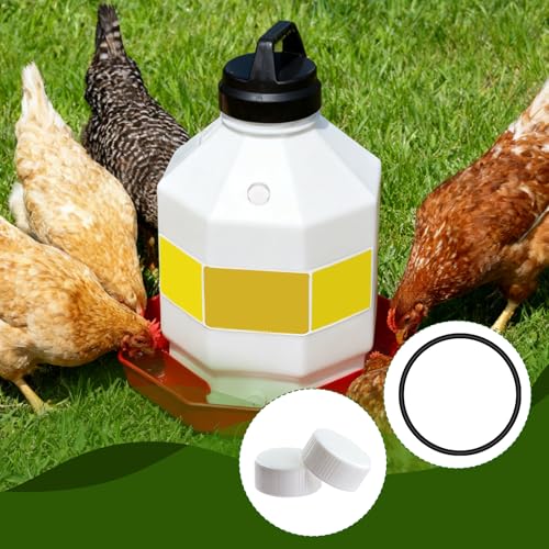 Plastic Poultry Waterer Replacement Parts Kit | 10 Caps & 4 O-Rings, Compatible with Miller, Little Giant PPF & Farm-Tuff 3/5/7 Gallon Poultry Founts (White) - color: White
