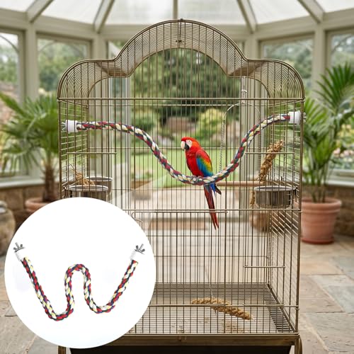 Bird Cotton Rope Perch, Bendable Bungee Climbing Swing for Birds, Colorful Fun Climbing Parakeet Rope Perch Toy for Parrots, Cockatiels, Parakeets, Budgie Cages Comfy Birds