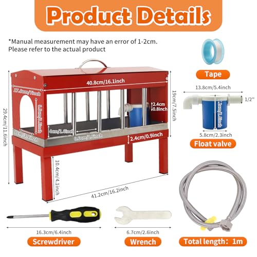 Automatic Chicken Waterer Stainless Steel Poultry Waterer No Waste with Float Valve Kit Bottom Bracket Chicken Watering System for Chicken Duck Goose Pigeon