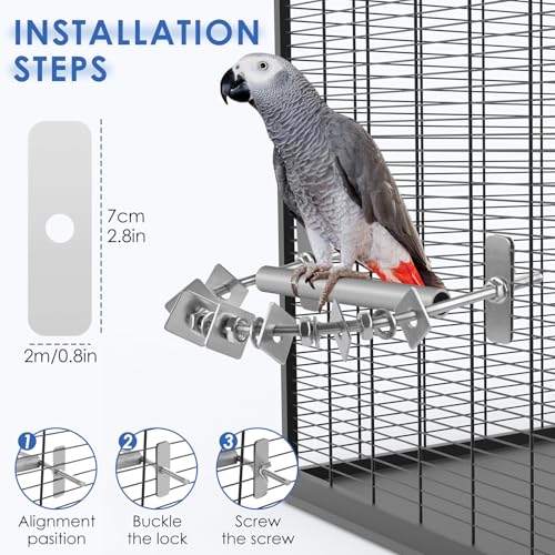 DBNESS Bird Perch - 304 Stainless Steel Parrot Perches for Cage with Beak & Claw Trimming Grinding Surface, Parrot Chewing Toy for Macaws African Greys Amazon Parrots