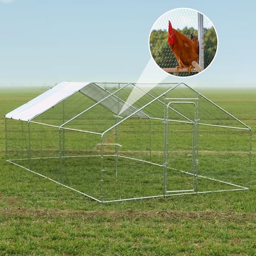 Chicken Coop Large Metal Chicken Run with Chicken Perch, Outdoor Dog Kennel with Roof Waterproof Anti-UV Cover Secure Lock for Outside Backyard Farm (19.7' L x 9.8' W x 6.72' H) - size: 236.2"L x 118.1"W x 78.7"H