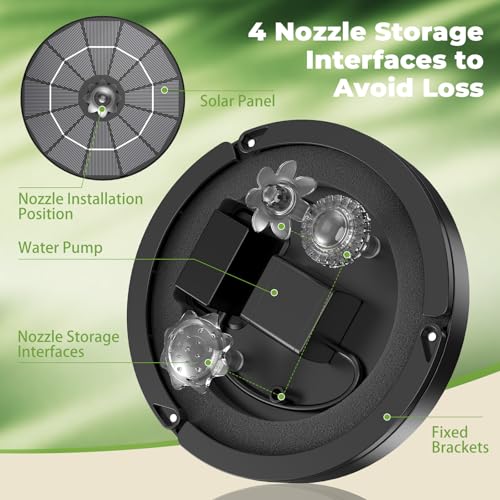 AISITIN 3.5W Solar Fountain for Bird Bath with 4 Nozzles Storage Interface | Attract Birds, 3 Fixed Bracket, Multiple Nozzles Style, Floating Solar Fountain Pump for Garden Small Pond Fish Tank Yard - color: Black