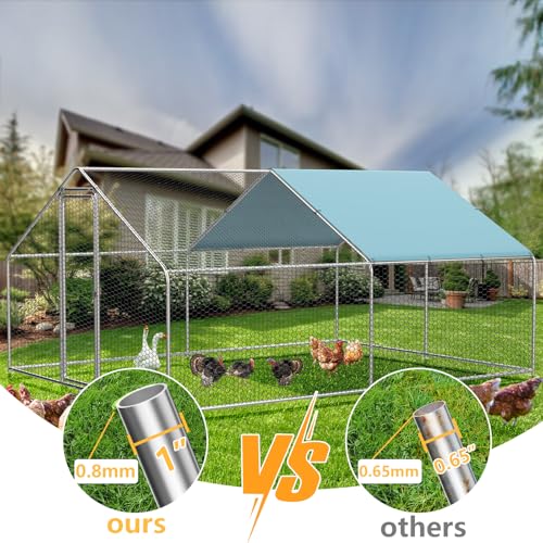Chicken Coop Run, 13 x 10 x 6.4ft Metal Chicken Coop | Chicken Runs for Yard with Waterproof UV-Resistant Cover, Walk-in Outdoor Chicken Enclosure for Farm and Backyard - size: 157.0"L x 117.6"W x 76.8"H