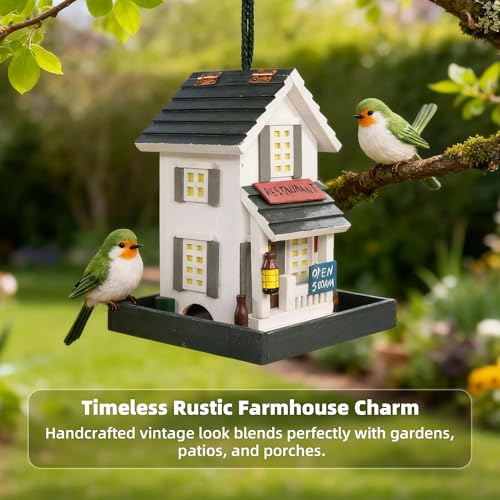 MEWANG Nature's Elegance Bird Feeder - Wooden Bird House, Exquisitely Crafted, Beautifully Decorative & Hang for Backyard Wildlife(White) - color: White