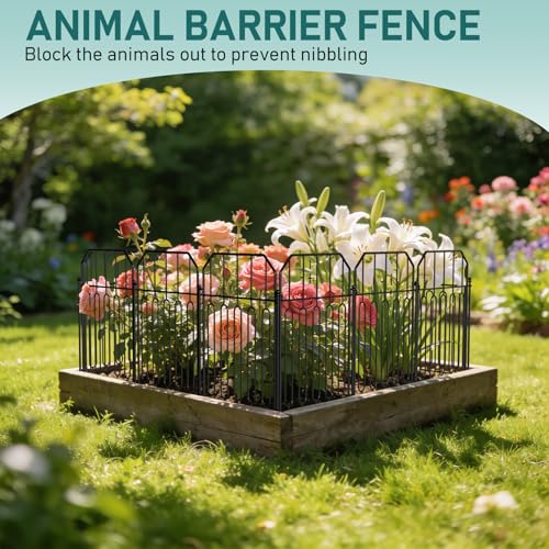 Goovilla Garden Fence, Total 10ft(L) x 21in(H), 10 Pcs, Rustproof Metal | Garden Fencing Animal Barrier, Wire No Dig Fence Panels, Black Decorative Garden Fences and Borders for Dogs,Flower Bed,Patio - size: Square arch with Curved