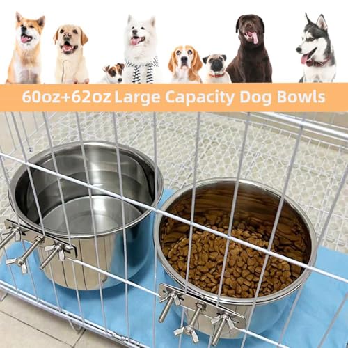 2 Pack Large Dog Water Food Bowls, Dog Crate Water Bowl No Spill, Water Bowl for Crate Cage Accessories, Kennel Water Bowls Hanging, Stainless Steel Dogs Bowls Dish Coop Cup for Large Medium Breeds