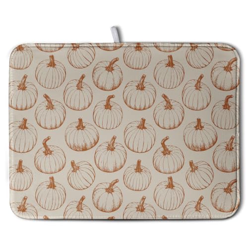 Fall Pumpkin Dish Drying Mat for Kitchen Counter Burnt Orange Autumn Thanksgiving Dish Mat Absorbent Microfiber Kitchen Countertop Protector Dishes Drying Pad Large Drying Mats 18x24 Inch - color: Burnt Orange Pumpkin, size: 18" x 24"