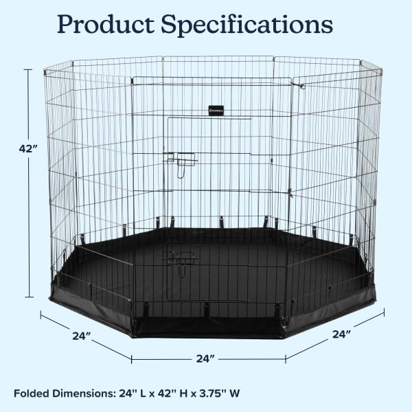Dog Playpen - Foldable Metal Exercise Puppy Play Pen with Eight 24x42in Extra-Tall Panels and Gate - Indoor/Outdoor Dog Fence with Fabric Bottom for Dogs, Cats or Small Animals by PETMAKER (Black) - size: 24" x 42"