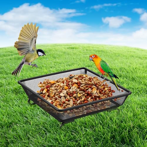 2 PCS Metal Ground Bird Feeder Tray, Platform Feeders with Drainage Holes, Outdoor Wild Bird and Squirrel Feeders for Garden, Patio, Backyard, 6.9x6.9x2.4 Inch