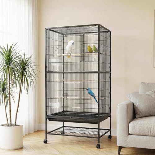 60" H Large Bird Cage, Rolling Bird Cage with Storage Stands, Feed Bowls, Wide Flight Parakeet Cage for Macaw, Parakeets, Conures, Cockatiel, Cockatoo - size: 60.0"L x 36.2"W x 22.4"H