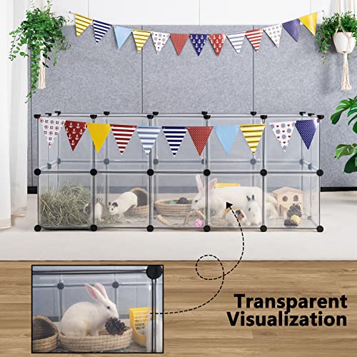 DINMO 38 Panels Bunny Playpen with Floor, Plastic, 61.2"L x 24.8"W x 24.8"H | Portable Small Animals Fence for Rabbits, Ferrets, Hedgehogs, Guinea Pigs, Puppies & Kittens, DIY, Expandable, Visualization - style: Plastic-38 panels