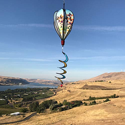 In the Breeze Butterfly Swarm 6-Panel Kinetic Hot Air Balloon Wind Spinner,11" W x 17" H, 26" Tail,1052 - color: Butterfly Swarm