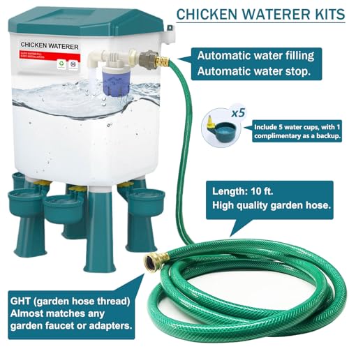 Float-Controlled Automatic Chicken Waterer & No Waste Feeder Kits - Chicken Coop Accessories, Poultry Waterer and Feeder, Two Buckets 3 Gallon/18-23 Pounds - color: Blue+Blue