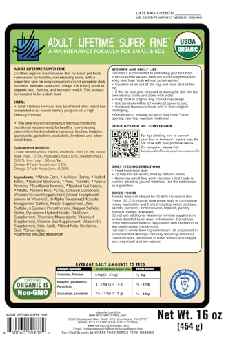 Harrison's Bird Foods Adult Lifetime Certified Organic Non-GMO Formula Small Bird Food 1lb - size: 1 Pound (Pack of 1)