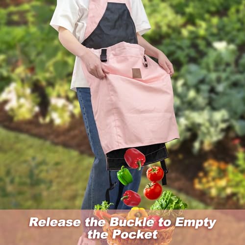 Berry&Bird Harvest Apron, Canvas Gardening Apron with Pockets and Harvesting Pouch Waterproof Harvesting Apron - color: Pink