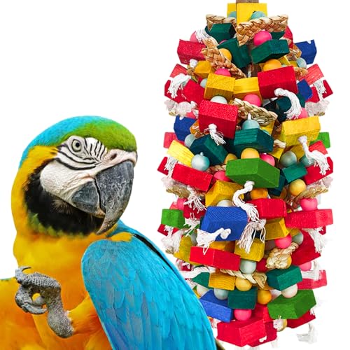 Extra Large Bird Toys for Macaws Cockatoos Amazons Chew - Natural Wood Parrot Chewing Toy with Foraging, Bird Cage Activity Center - color: Multicolor
