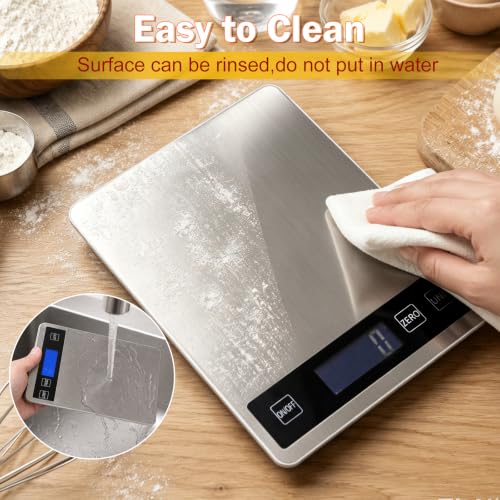 33lb Food Scale, Digital Kitchen Scale for Cooking Baking | Waterproof Stainless Steel Platform, USB Charging & Battery Dual Power, Weighs in Grams and Ounces