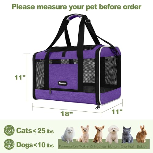 GAPZER Pet Carrier for Cat 18x11x11 Inch, Top Load Small Dog Car Ride Crate | 4-Sided-Ventilated Kitten Carry Purse, Soft Portable Pomeranian Cloth Kennel in Cabin, Kitty Taxi Bag FAA Complaint Car Seat - color: Purple