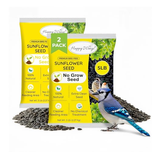 Happy Wings 10 LB Black Oil Sunflower Seeds Bird Food, No Waste Bird Seed | High in Oil & Protein, High Fat & Energy Content, USDA & BRC-GS Approved, Finches, Sparrows, Chickadees, Cardinals, No Mess - size: 5 Pound (Pack of 2)