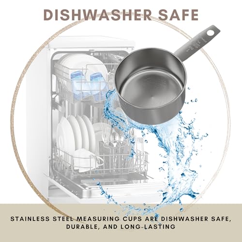 1 Cup Stainless Steel Measuring Cup | Sturdy Metal 250 ml | 240 cc | 8 oz | Single Cup for Wet and Dry Ingredients | Great for use as 1 Cup Dog Food Scoop - 1 PK - size: 1 Cup