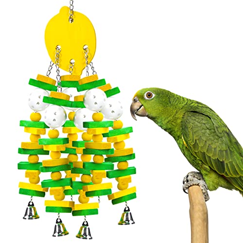 Large Bird Parrot Toys for Cockatoos African Grey Macaws Amazon Parrots | MEWTOGO, Brightly Colored, Appealing to Birds, Natural Wood, Bird Gifts, Lemon Style - color: Yellow
