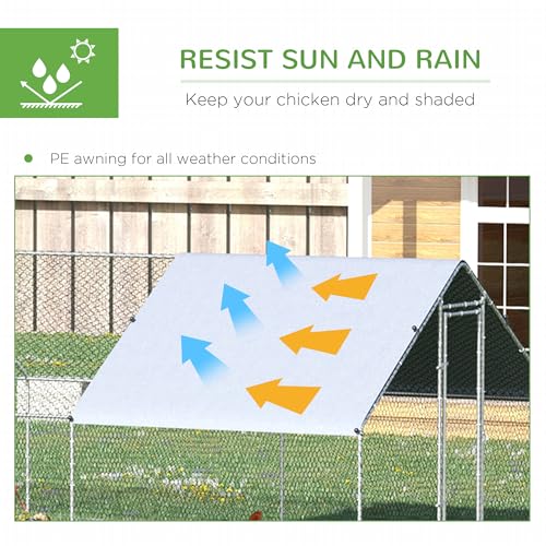 PawHut Large Chicken Coop Metal Chicken Run with Waterproof and Anti-UV Cover, Spire Shaped Walk in Fence Cage Hen House for Outdoor and Yard Farm Use, 1" Tube Diameter, 9.8' x 26.2' x 6.6' | Metal Chicken Run, Lockable Door, Spire Shaped Walk in Hen Hous