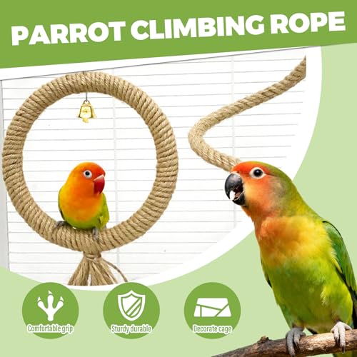 3 Pcs Bird Rope Perches Jute Rope, Bendable Parrot Bird Perch Rope Stand for Cage, Stand Climbing Stand Toy for Cockatiels, Lovebirds, Budgies, Parakeets - color: dark brown hemp rope