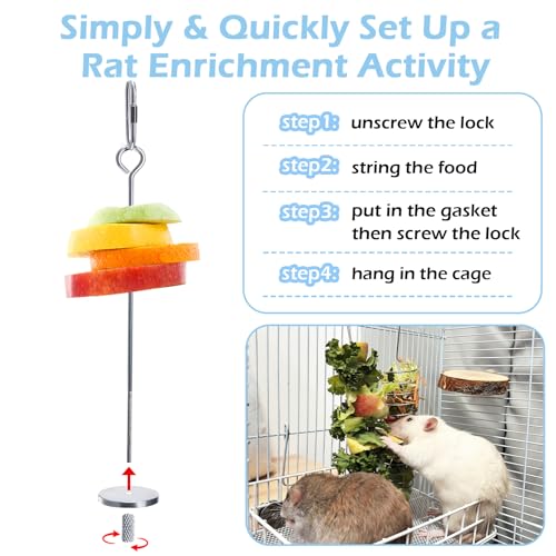 2Pcs Rat Enrichment Toys, 304 Stainless Steel Holder for Fruit Veggie | Fancy Mice Cage Puzzle Toy, Hanging Rodent Slow Feeder to Keep Pets Healthy, Bird Foraging Toy for Parakeet, Dishwasher Safe - color: 2pcs, size: B
