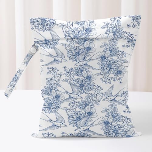 Chinoiserie Bird Wet Bag Reusable Wet Dry Bags for Travel Beach Pool Gym Yoga Bath, Flower Waterproof Bag for Swim Suit Dirty Gym Cloth, Swallow Peony Diapers Cosmetic Bags Toiletries Organizer - color: Multi02446