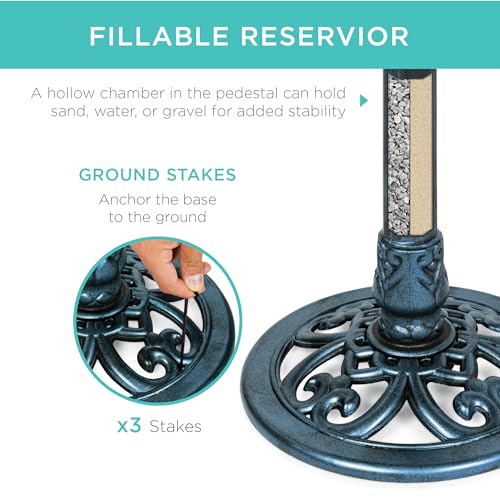 Best Choice Products 28in Pedestal Bird Bath, Vintage Outdoor Resin Accent Decoration w/Fleur-de-Lis Accents - Peacock Blue - color: Peacock Blue