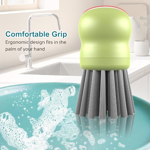 Mini Dish Brush for Cleaning Chicken Shredder, Long Bristles, 1Pack, Matcha | Palm Brush Dish Scrubber with Ergonomic Grip, Long-lasting Nylon Bristles, Kitchen Brush for Washing Dishes, Pans, Pots, Sink - color: Matcha