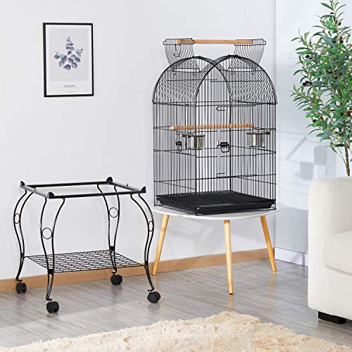 Yaheetech 59-Inch Rolling Standing Medium Dome Open Top Bird Cage for Parrots Cockatiels Sun Conures Parakeets Lovebirds Budgies Finches Canary Pet Bird Cage with Removable Stand