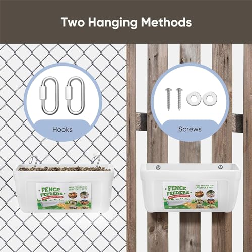 4 Pack Goat Feeders Hanging, 4.5 Quart White Chicken Feeder, Rabbit Feeders | Feed Buckets for Horses with Clips Hanging Fence Feeders, Duck Feeder, Chicken Water Feeder, Poultry Feeding Trough - color: white
