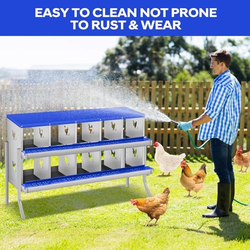 Garvee Chicken Nesting Box, 10 Compartments Nesting Box for Chickens, Galvanized Steel Chicken Laying Box for Easy Egg Collection, Wall Mounting - color: Blue | 10 Compartment+legs