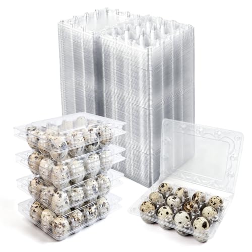 120 Pack Quail Egg Cartons 12 Grid, Heavy Duty Snap Lock Clear Plastic Small Egg Container, Stackable Bulk Tray for Quail Pigeon Button Eggs - Not for Chicken Eggs