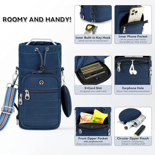 Water Bottle Carrier bag with Strap Phone Pocket for Walking, Hiking, Cycling - color: 3-Blue, size: 40oz-64oz