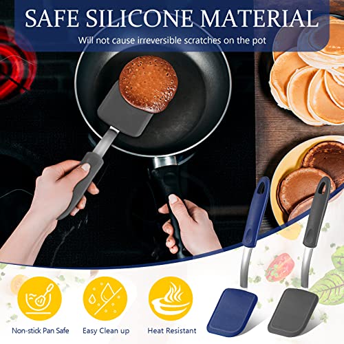 Silicone Cookie Spatula Turner 2 Pack Mini Brownie Spatula Flexible Kitchen Small Silicone Turner for Nonstick Cookware Heat Resistant No Scratch Flipper for Egg(Solid Flat,Gray, Blue) - color: Gray, Blue