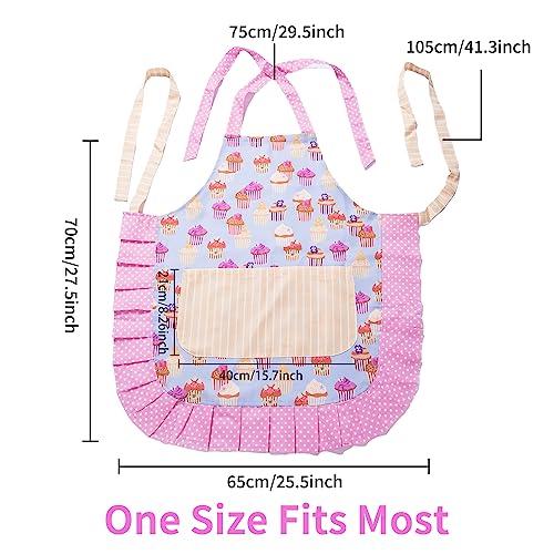 Lovely Flower Pattern Retro Aprons With Large Pockets for Women Girls Cooking Kitchen Bakery Mother's Gift - color: Cute Cake