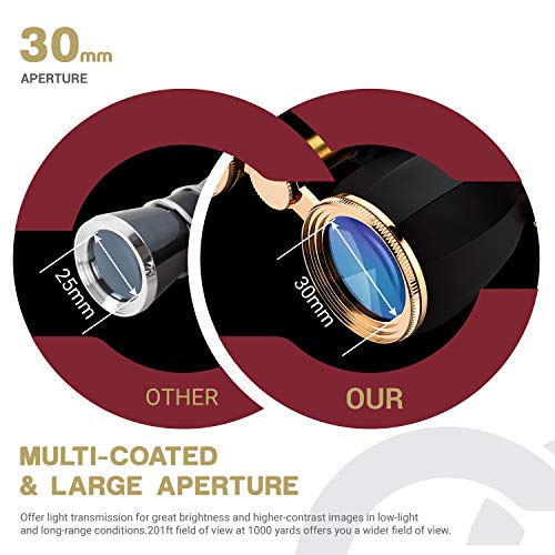 ESSLNB Opera Glasses Binoculars for Women Adults 4X30mm Theater Glasses Compact for Theater and Concerts Antique Binoculars with Case Removable Chain (Black) - color: Black