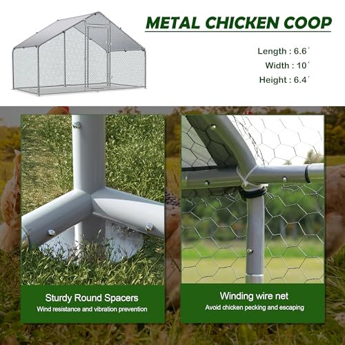 Large Metal Chicken Coop Round Top Upgrade Tri-Supporting Wire Mesh Chicken Run,Chicken Pen with Water-Resident and Anti-UV Cover,Duck Rabbit House Outdoor (6.6'L x 9'W x 6.5'H) - size: 79.2"L x 108.0"W x 78.0"H