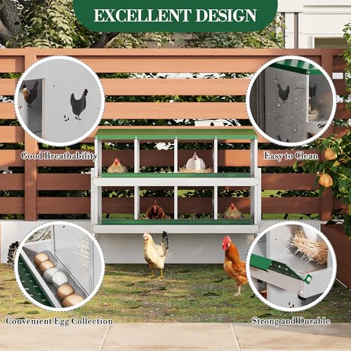 ‌Garvee Galvanized Steel Chicken Nesting Box with Roll Out Egg Tray - 8 Hole, Rustproof & Ventilated Laying Boxes for Hens, Chickens, Ducks | Easy-Clean Poultry Coop Accessories, Green with Stand