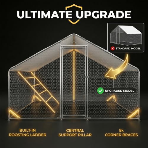 Walk-in Metal Chicken Coop 10x6.6 for 1-10 Chicken, Heavy Duty Poultry Cage | Elevated Roosting Perch, Predator-Proof Hex Mesh, Waterproof UV Cover, Reinforced Steel Frame, Walk-In Run - size: 118.0"L x 80.0"W x 80.7"H
