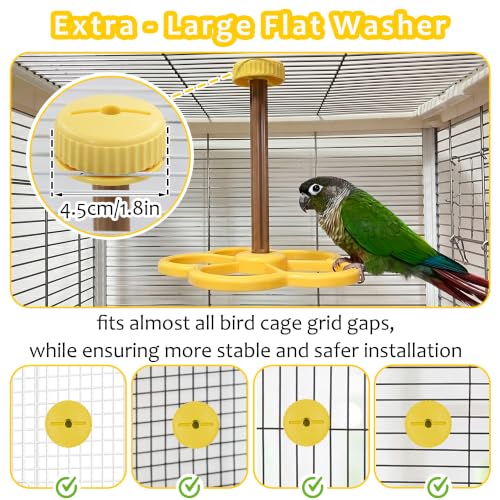 Washable Bird Spinning Perch Toy, with 1.8'' Washer Fit Most Cages | 360° Rotation Perch with Anti-Slip Texture, Sturdy Hanging Parakeet Cage Toy for 1-2 Birds Cockatiels Budgies Lovebirds - color: Yellow