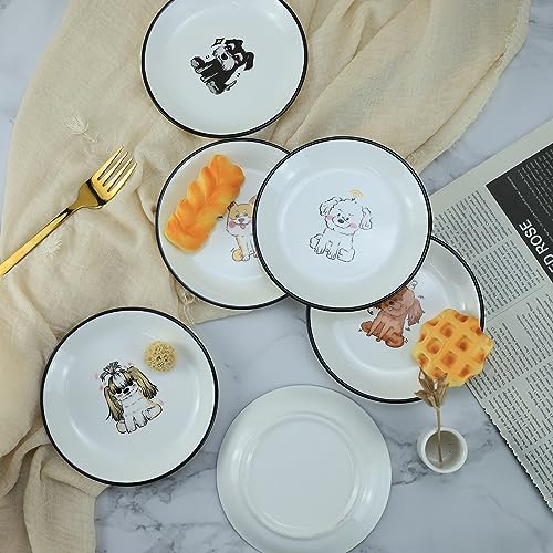 Funny Cartoon Cute Dogs Pattern Ceramic Sauce Dishes, Seasoning Dishes, Sushi Soy Dipping Bowls, Appetizer Plates, Dessert Plates, Little Cat Bird Feeding Bowls, Set of 6-Cute Dogs-5 Inch - color: Cute Dogs, size: 5 Inch