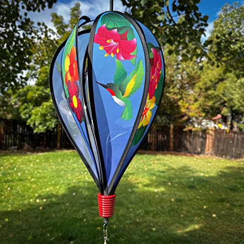 In the Breeze Hummingbird Flowers 6-Panel Kinetic Hot Air Balloon Wind Spinner,11" W x 17" H, 26" Tail,1047 - color: Hummingbird Flowers