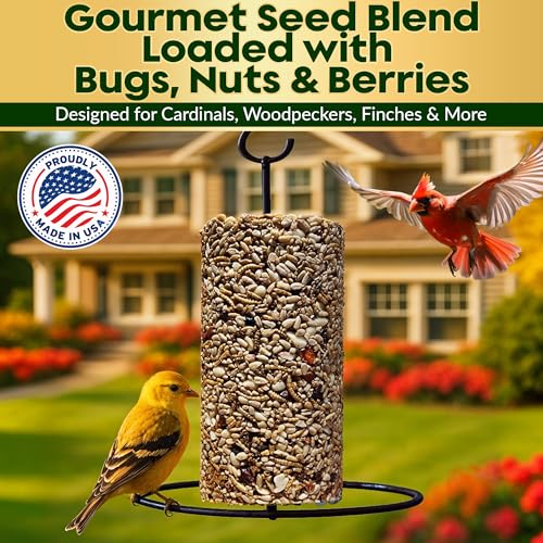 Bugs, Nuts & Berries Bird Seed Cylinders with Hole, Mealworms, 4" x 7.75" | Protein Rich Wild Bird Food with Mealworms, Cylinder Bird Seed, Attracts a Variety of Wild Birds, No Filler, USA Made, 1.5lbs - size: 1-Small