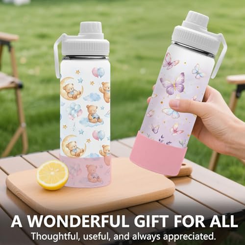 Butterfly 18oz Water Bottle, 2 Lids Handle, Insulated Travel Cup | 18oz Stainless Steel Sport Tumbler, Reusable Leak proof Anti Slip Boot Mug, Christmas Birthday Gift for Son Daughter - color: Butterfly
