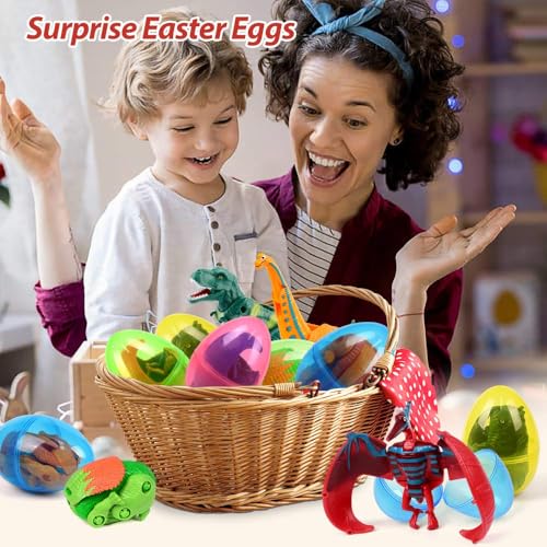 OCATO Easter Eggs Filled Easter Jumbo Eggs Fillers Basket Stuffers Easters | Deformation Dinosaur Egg Plastic Surprise Egg Easters Basket Stuffers Easter Party Favors for Kids Boys Girls Toddlers 6 Pack