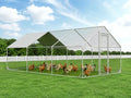 4ever2buy Metal Chicken Coop, 10x20 FT Walk-in Chicken Run Pen Poultry Cage, Water-Resistant & Anti-UV Cover, Large Chicken Coop for 18-22 Chickens - size: 236.4"L x 117.6"W x 76.8"H